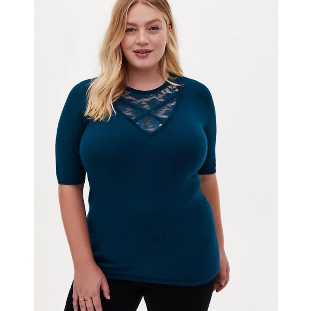 Torrid Plus Size Blue Pullovet Lace Neck Sweater Size 0